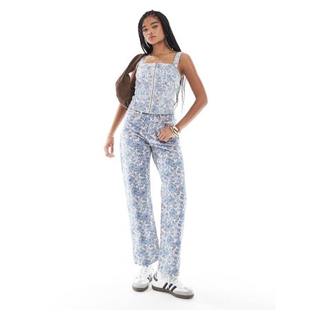 Levi's 501 Jaren 90 denim enkellange jeans in blauwe bloemen, deel van co-ord set