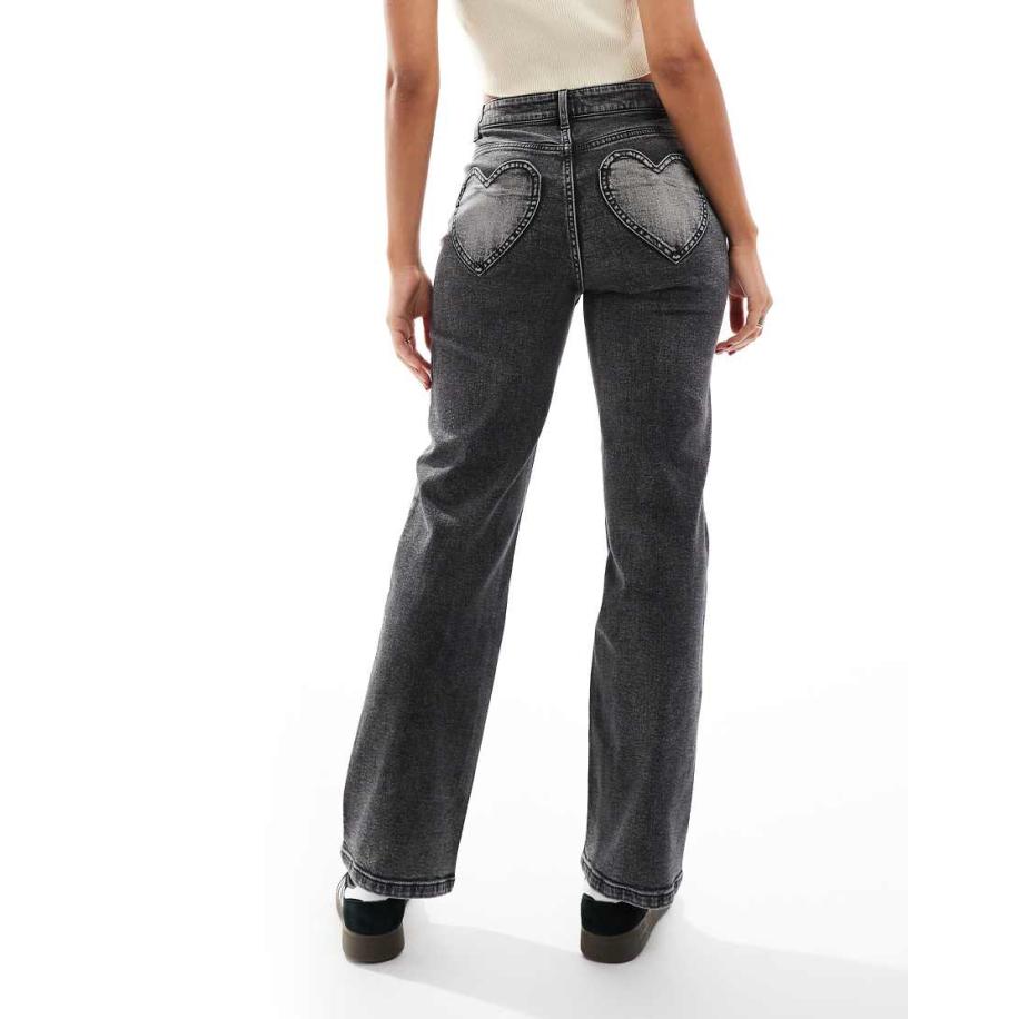 Miss Selfridge Jeans met rechte pijpen en hartvormige zakken in zwart Zwart