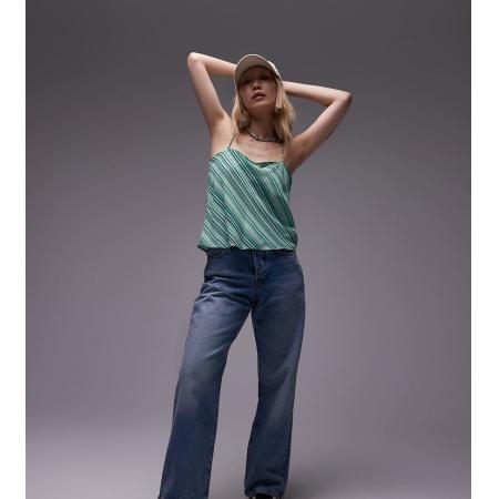 Topshop Petite Jeans met halfhoge taille en rechte losse pasvorm in middenblauw