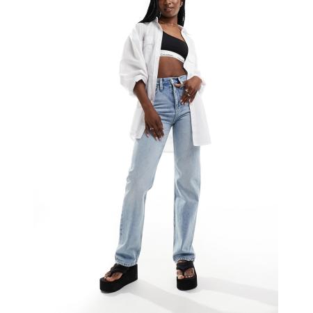 Calvin Klein Jeans Rechte jeans met hoge taille in lichte wassing-Blauw