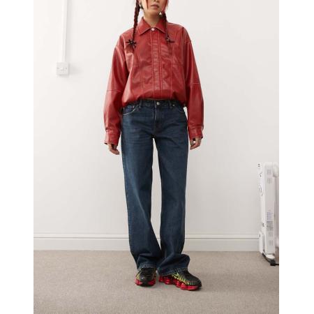 Dr Denim Hill Rechte jeans met wijde pijpen en lage taille in gedragen donker canyon-Blauw