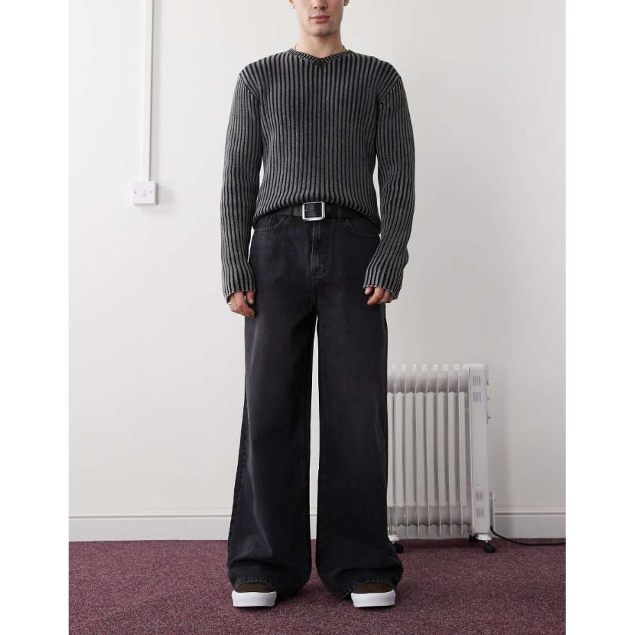 COLLUSION - X003 - Jeans met wijde pijpen in zwart met wassing Zwart