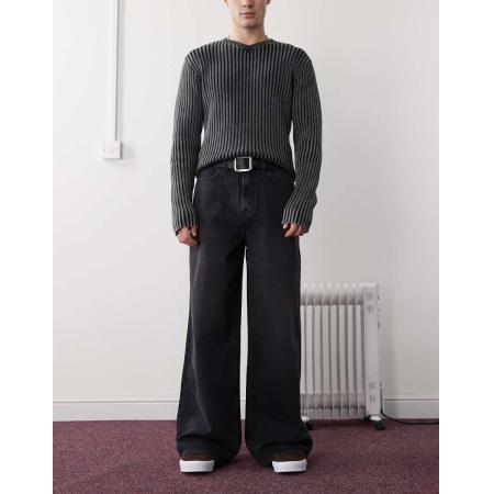 COLLUSION - X003 - Jeans met wijde pijpen in zwart met wassing