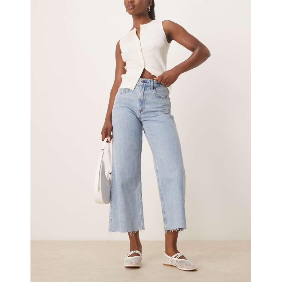 Abercrombie & Fitch Cropped jeans met wijde pijpen in medium blauwe wassing Blauw