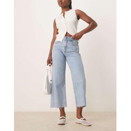 Abercrombie & Fitch Cropped jeans met wijde pijpen in medium blauwe wassing