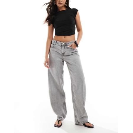 Bershka Baggy jeans met wijde ballonpijpen in lichtgrijs