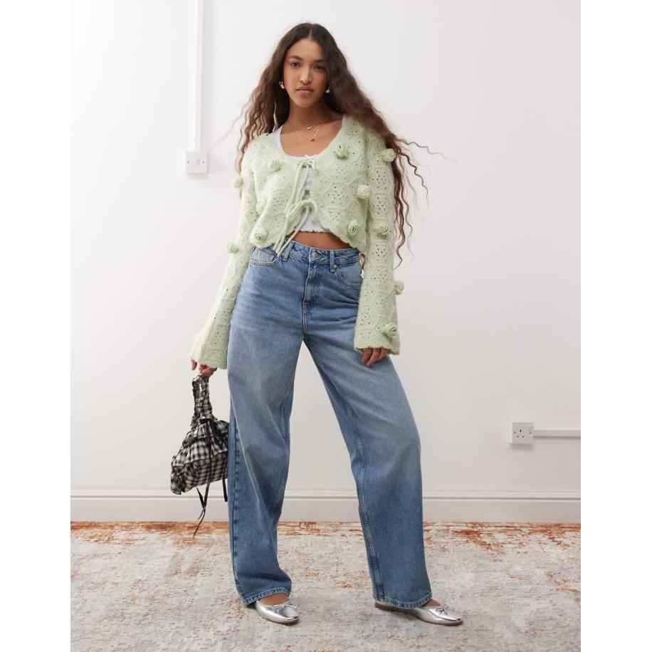 Miss Selfridge Ruimvallende jeans in middenblauwe wassing Blauw