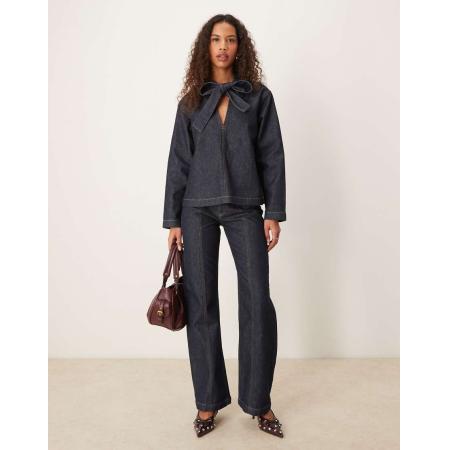 ASOS DESIGN Flared jeans met dubbele stiksels in spoelwassing-Blauw