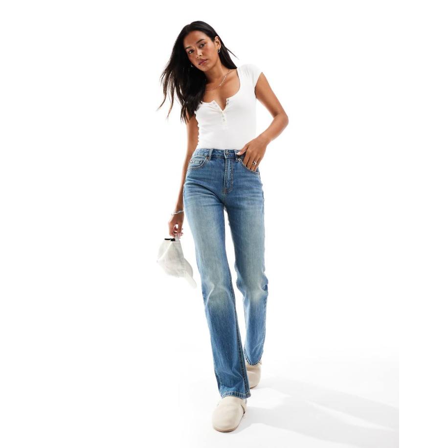 Stradivarius Jeans met rechte pijpen in vintage wassing-Blauw Blauw