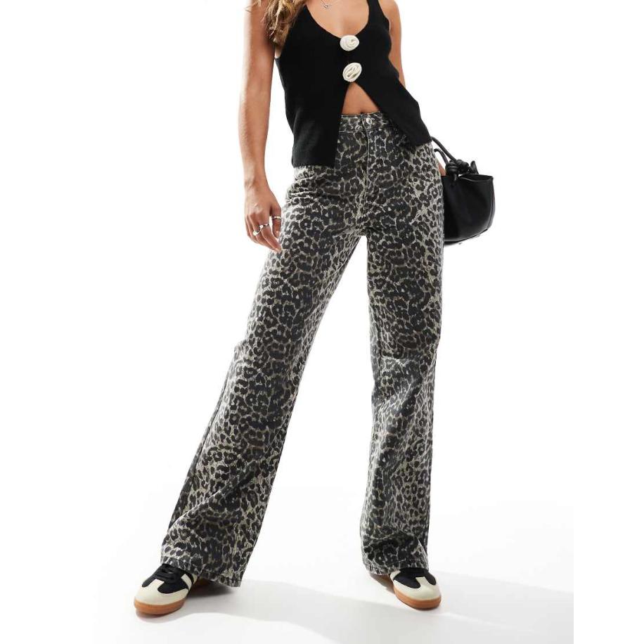New Look Jeans met wijde pijpen en luipaardprint-Bruin Bruin