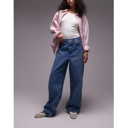 ARKET Amber Jeans met wijde ronde pijpen in blauw met lichte wassing