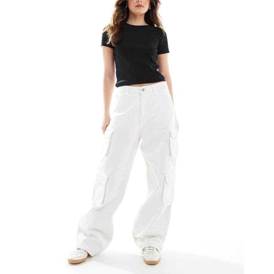 Dr Denim Donna Ruimvallende wijde jeans met rechte pijpen en cargozakken in wit Wit