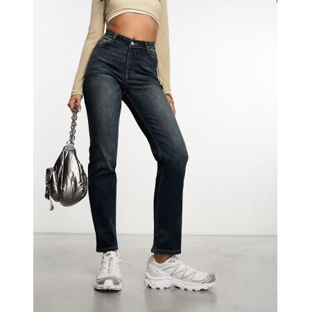 Weekday Twig Stretchjeans met rechte pijpen in 'swamp' blauwe wassing