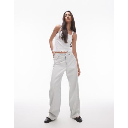 Topshop Jeans met halfhoge taille, losse pasvorm en coating in bleek-Wit