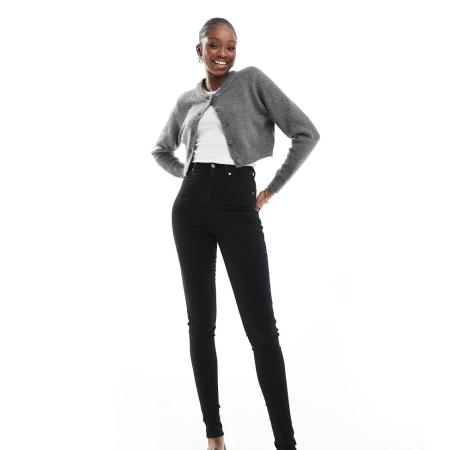 Dr Denim Tall Solitaire Super skinny jeans met hoge taille in effen zwarte wassing