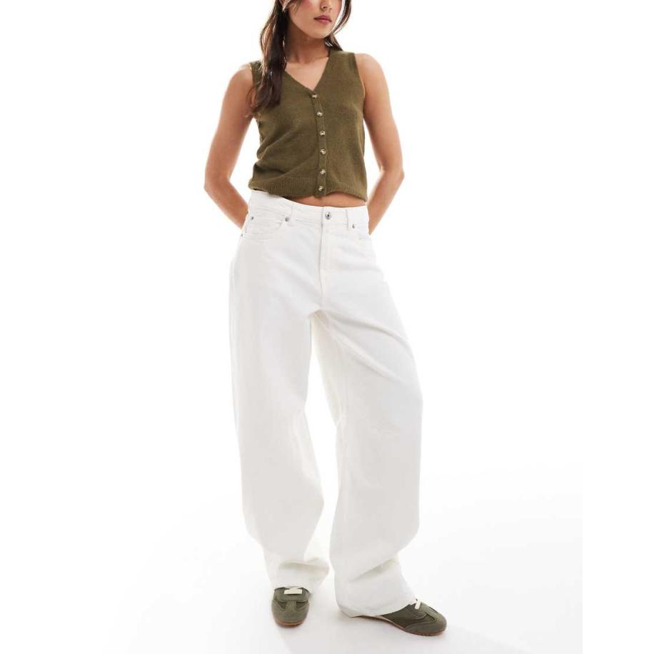 Stradivarius Jeans met verstelbare taille en wijde ronde pijpen in wit-Neutraal Multicolor