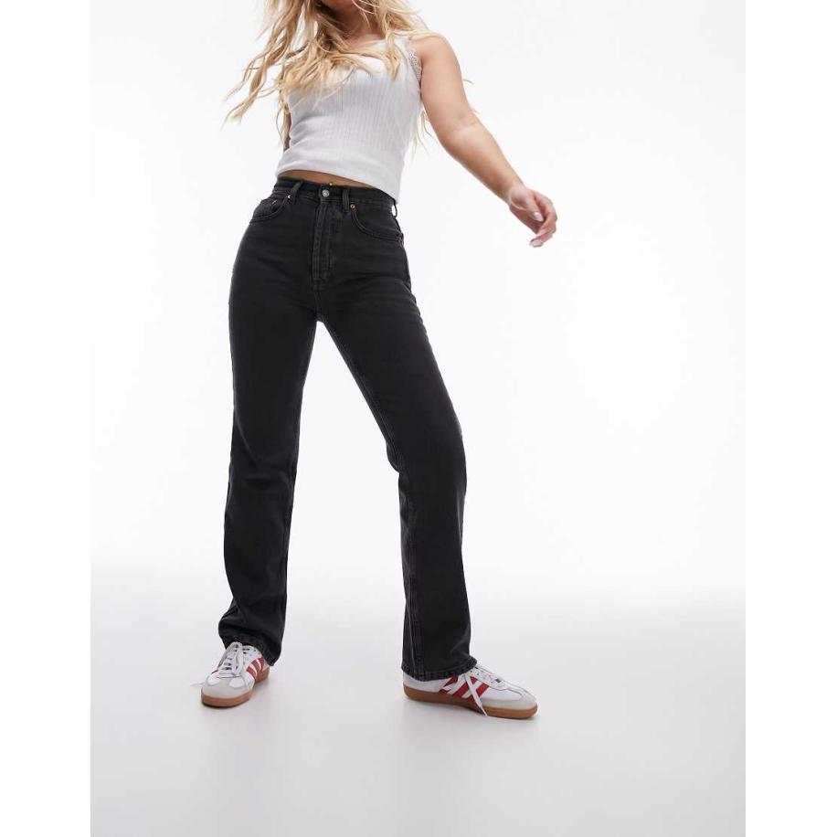 Topshop Hourglass Kort Rechte jeans met hoge taille in zwart met wassing Zwart