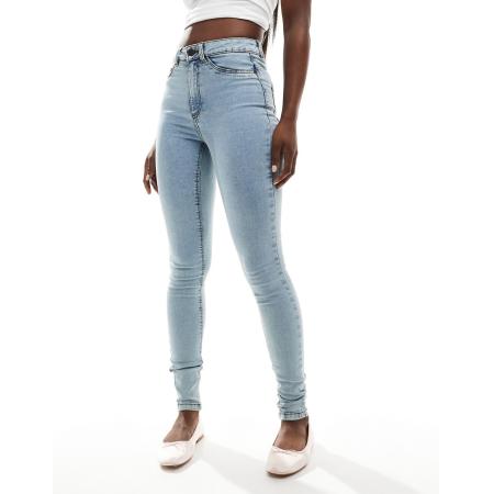 Noisy May Callie Skinny jeans met hoge taille in lichtblauwe acid wash