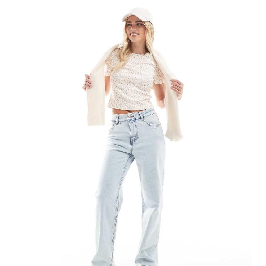 Miss Selfridge Petite Jeans met rechte pijpen en hartvormige zakken in ijsbleekwassing-Blauw Blauw