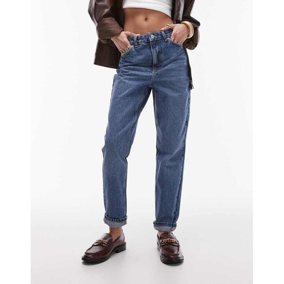 Topshop Original Mom jeans in middenblauw Blauw