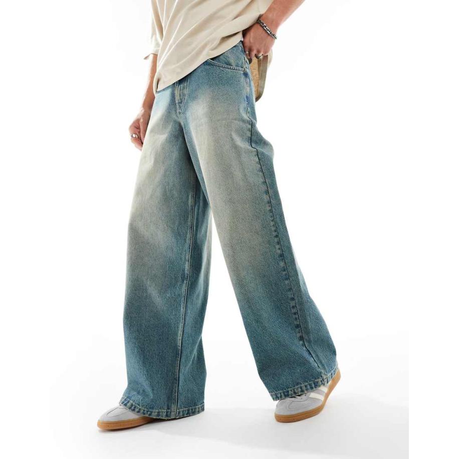 ASOS DESIGN - Super baggy jeans in blauw met wassing-Zwart Zwart