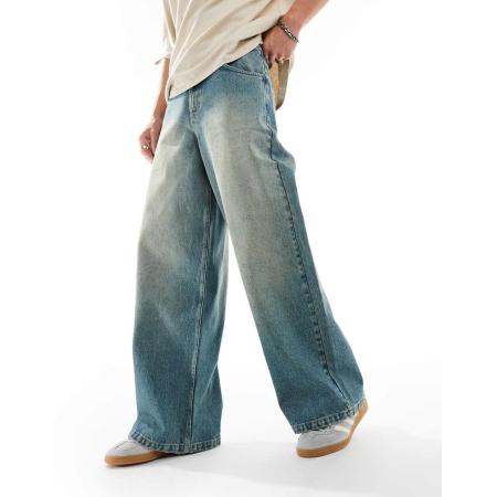 ASOS DESIGN - Super baggy jeans in blauw met wassing-Zwart