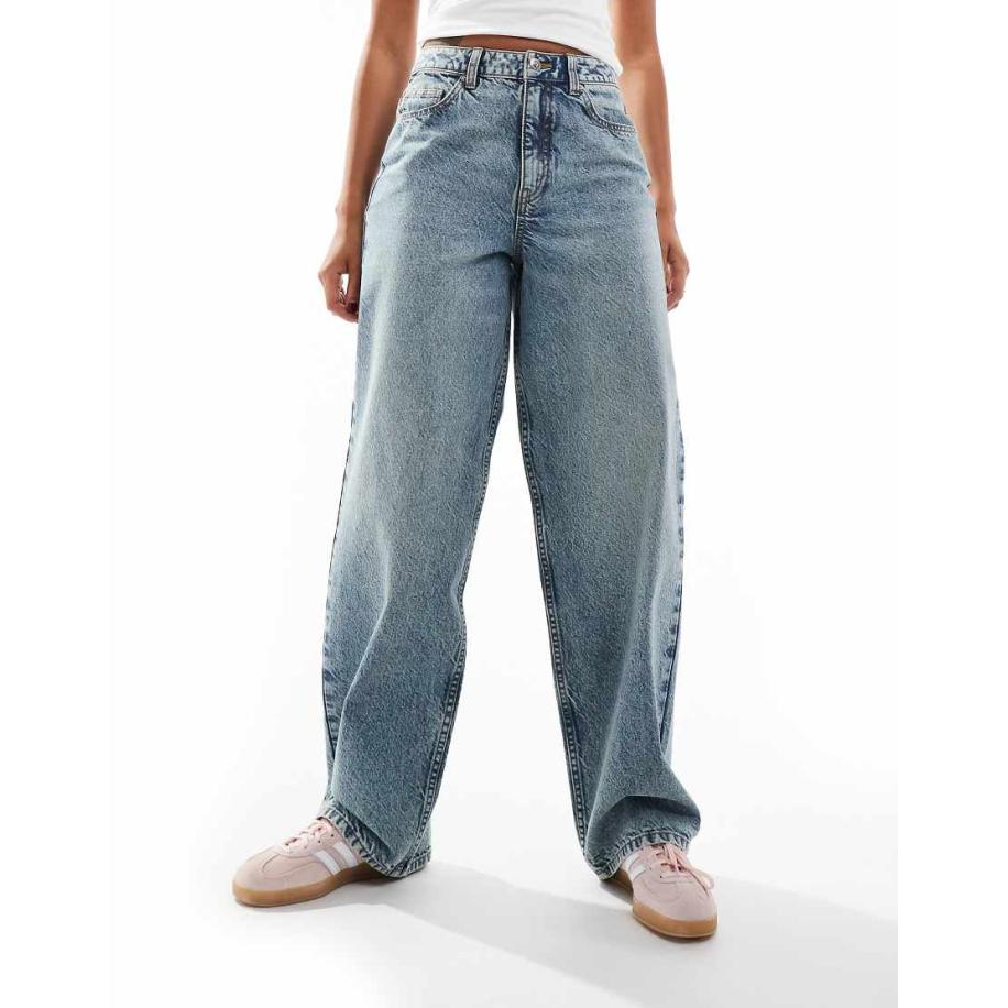 Miss Selfridge Ruimvallende jeans in middenblauwe wassing Blauw