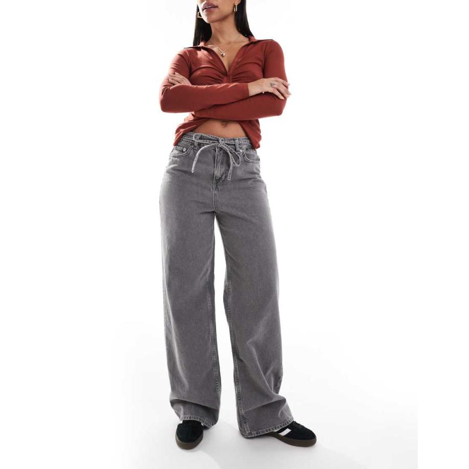 JJXX Eda Ruimvallende jeans met gestrikte voorkant in lichtgrijs Grijs