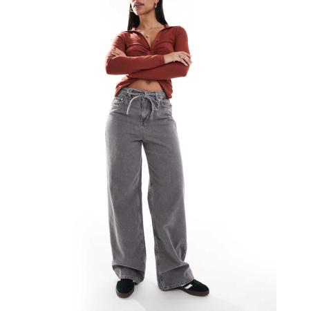 JJXX Eda Ruimvallende jeans met gestrikte voorkant in lichtgrijs