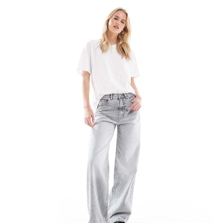 Stradivarius Tall D88 Baggy jeans met rechte pijpen in lichtgrijze wassing-Grijs Grijs