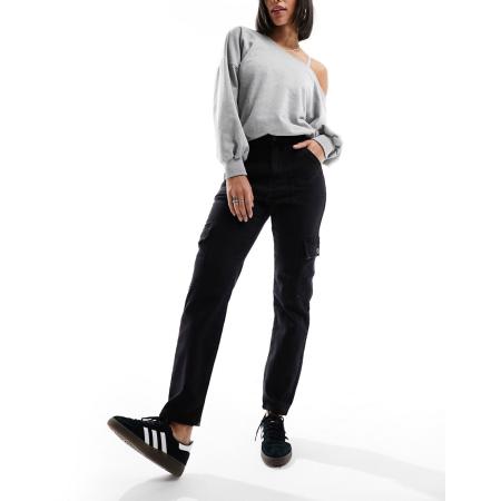 Noisy May Moni Utility cargojeans met hoge taille in zwart met wassing