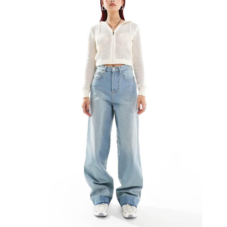 COLLUSION x002 Baggy jeans met verlaagde zoom in midwash blauw Blauw