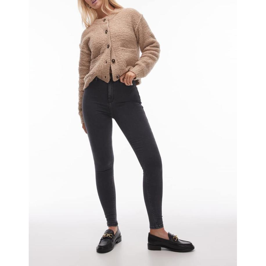 Topshop Hourglass Joni Super skinny jeans met hoge taille in zwart met wassing Zwart