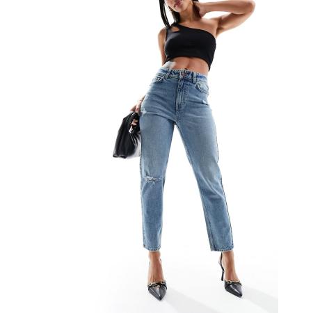 New Look Mom jeans met scheuren in blauw