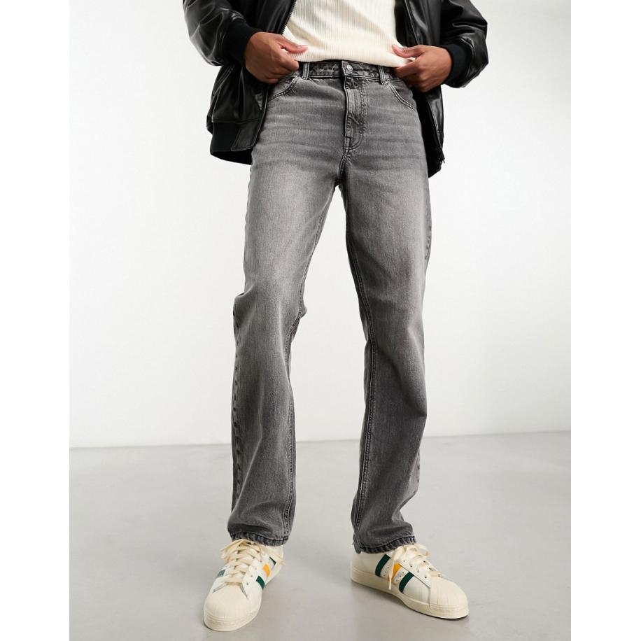 ASOS DESIGN - Jeans met rechte pijpen in grijze wassing-Zwart Zwart