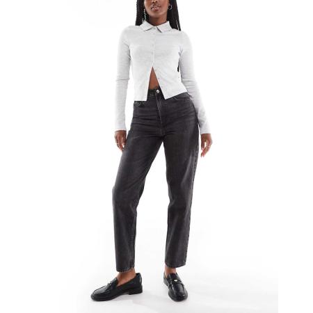 Miss Selfridge Mom jeans met hoge taille in zwart met wassing