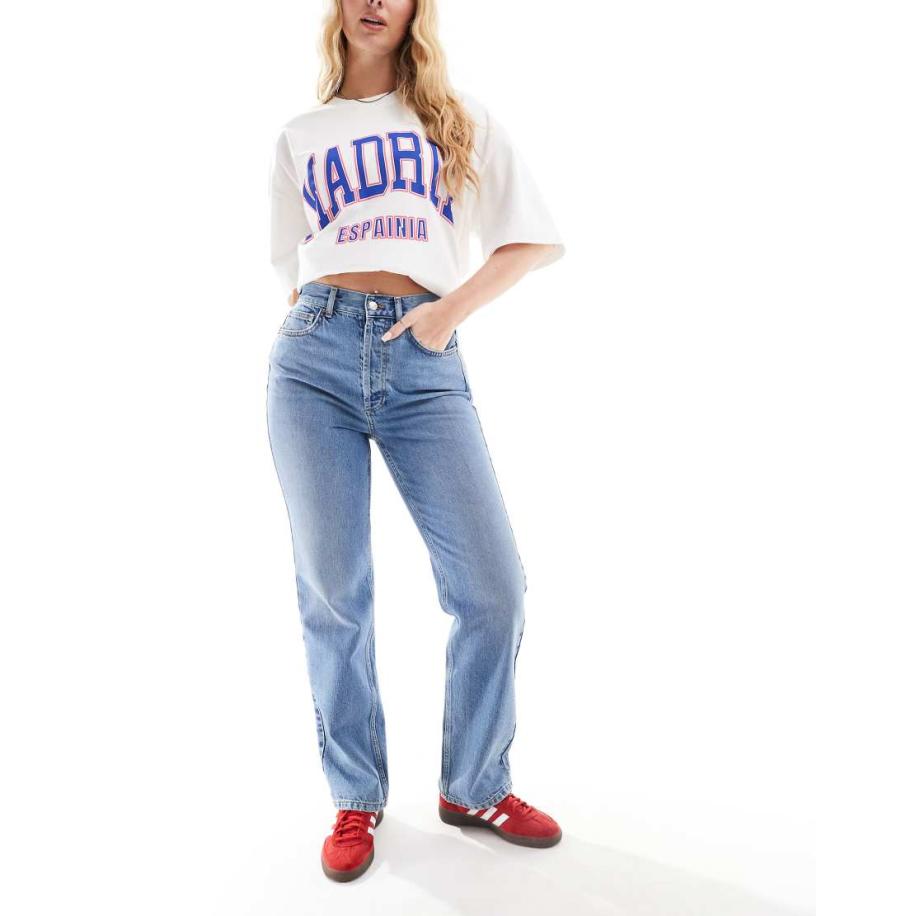Topshop Hourglass Kort Rechte jeans met hoge taille in middenblauw Blauw