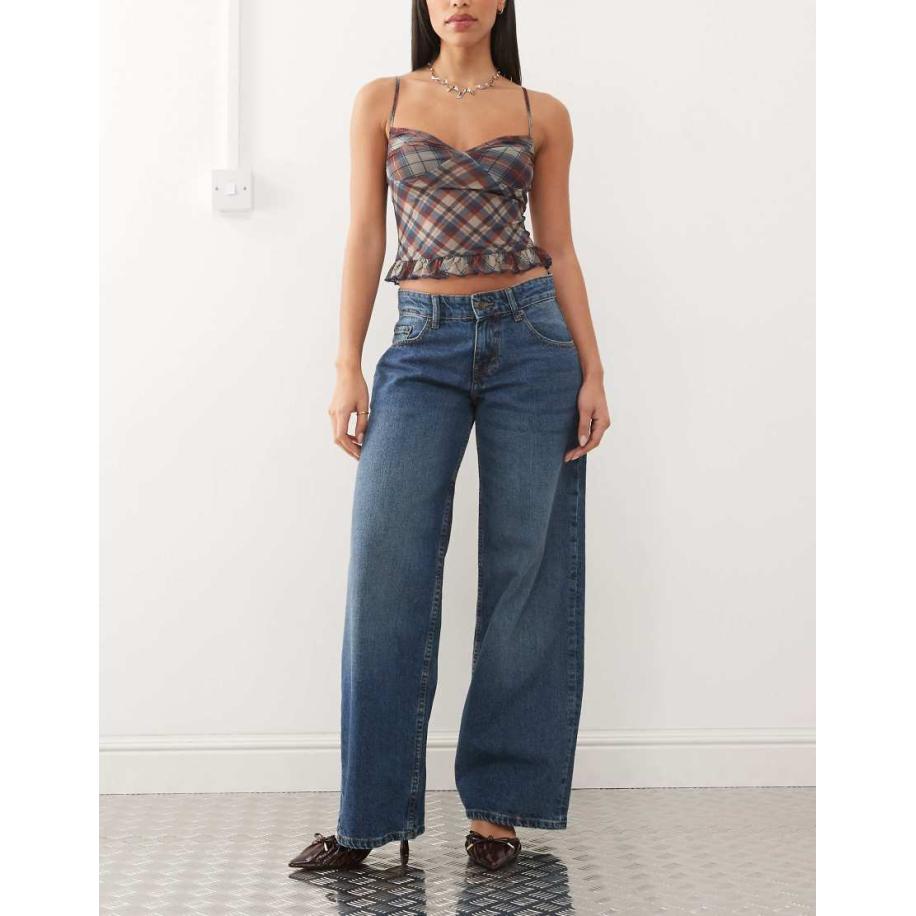 Motel Ruimvallende extra wijde jeans met lage taille in college blauw Blauw