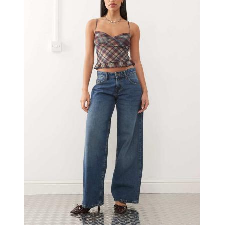 Motel Ruimvallende extra wijde jeans met lage taille in college blauw