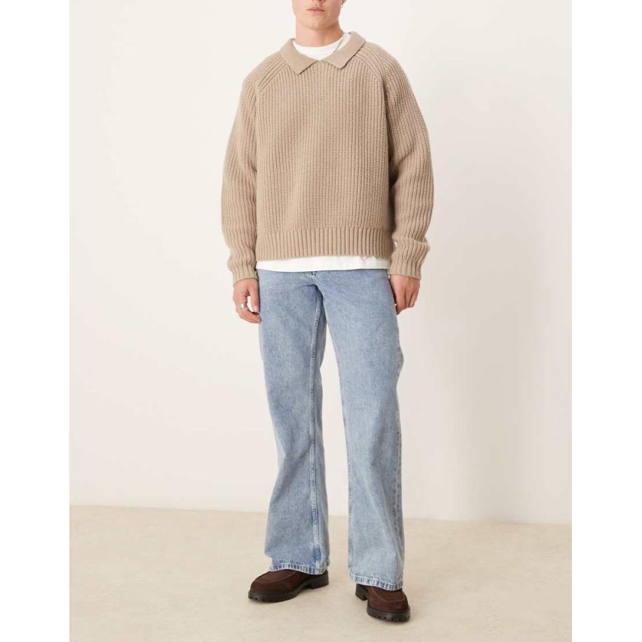 ASOS DESIGN - Wijde flared jeans in lichte wassing blauw Blauw