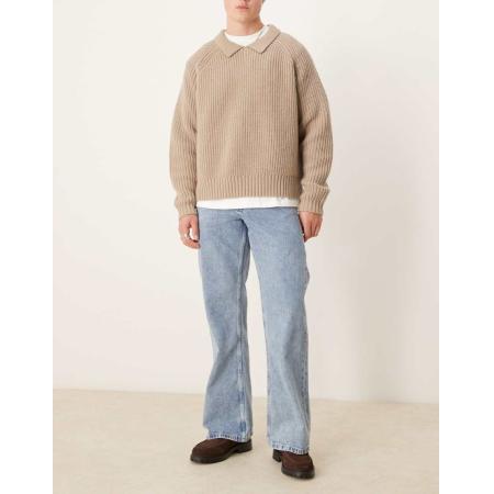 ASOS DESIGN - Wijde flared jeans in lichte wassing blauw