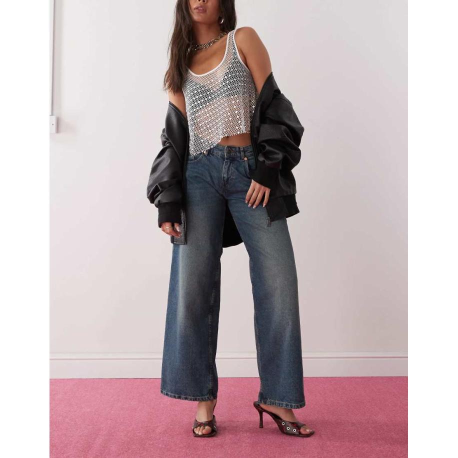 Motel Extra wijde ruimvallende jeans met lage taille in felblauw Blauw