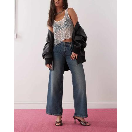 Motel Extra wijde ruimvallende jeans met lage taille in felblauw