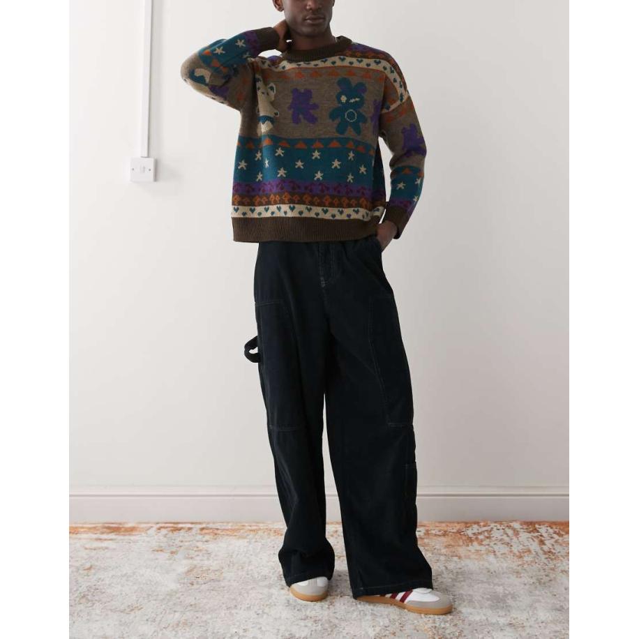 COLLUSION - Baggy timmermansjeans van corduroy in marineblauw Blauw