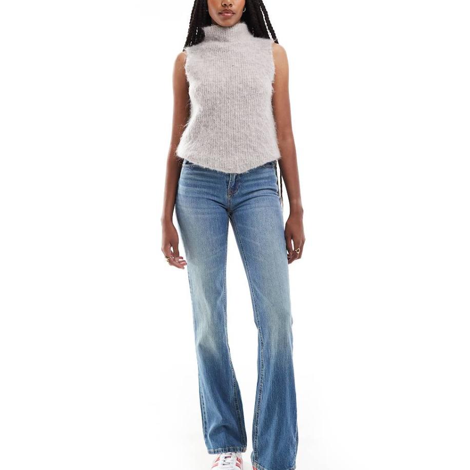 Stradivarius Tall D98 Jeans met rechte pijpen in vintage wassing-Blauw Blauw