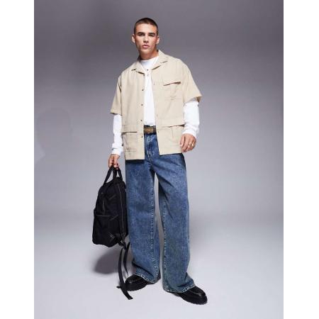 ASOS DESIGN - Super baggy jeans in blauw met donkere wassing