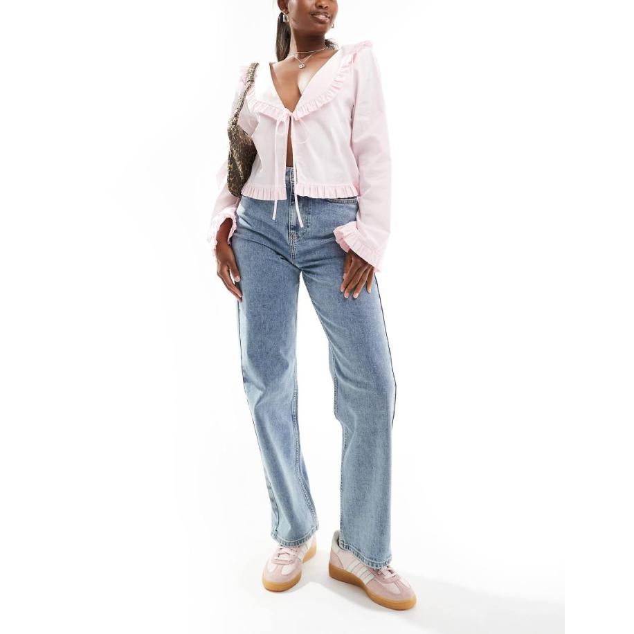 Miss Selfridge Jeans met rechte pijpen in lichte bleekwassing-Blauw Blauw