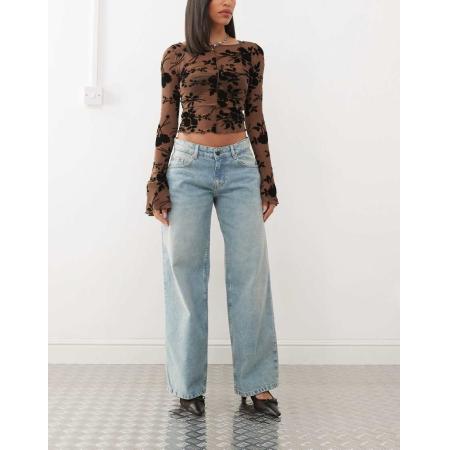 Motel Extra wijde ruimvallende jeans met lage taille en blauwgroene wassing