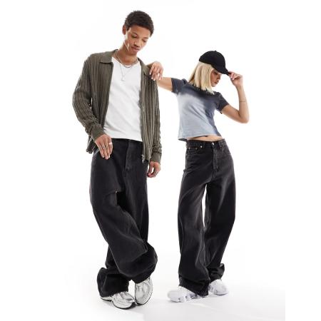 Weekday - Astro - Uniseks jeans met wijde pijpen en losse pasvorm in zwart