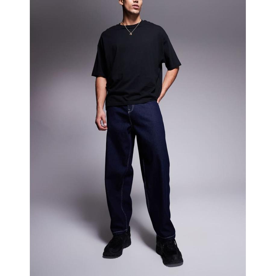 ASOS DESIGN - Jeans met wijde, ronde pasvorm in blauw met donkere wassing Blauw